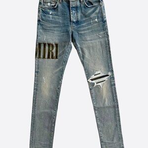 Amiri Clay Indigo Camouflage Core Applique Logo Jeans